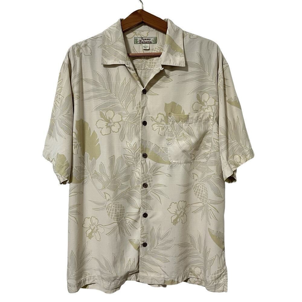 Tommy Bahama Hawaiian Silk Shirt Size L Pineapple‎ Floral Beachy Vacation Men’s